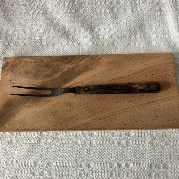 Share Vintage Antique Meat Carving Fork Wood Handle, 12 1/2 in - Picture 1 of 7